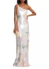 ML Monique Lhuillier Paige Sequined One-Shoulder Gown