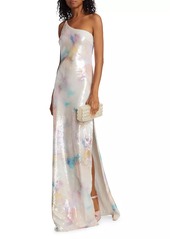 ML Monique Lhuillier Paige Sequined One-Shoulder Gown