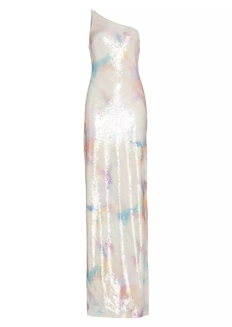 ML Monique Lhuillier Paige Sequined One-Shoulder Gown