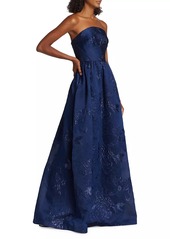 ML Monique Lhuillier Strapless Jacquard Gown