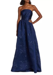 ML Monique Lhuillier Strapless Jacquard Gown