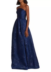 ML Monique Lhuillier Strapless Jacquard Gown