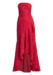 ML Monique Lhuillier Strapless Tucked Lace Gown