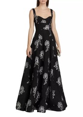 ML Monique Lhuillier Thalia Floral Jacquard A-Line Gown