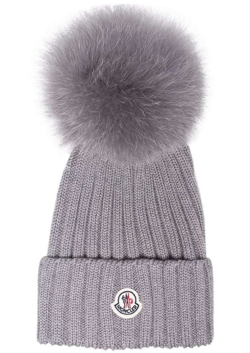 moncler grey hat with pom pom