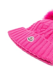 Moncler logo-patch cable-knit beanie