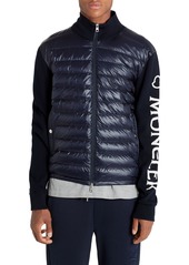 Moncler Quilted Down Front Tricot Cotton Cardigan in Navy at Nordstrom