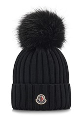 Moncler - Faux Fur-Trimmed Ribbed-Knit Wool Beanie - Brown - OS - Moda Operandi