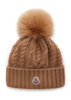 Moncler - Fur-Trimmed Ribbed-Knit Wool Beanie - Neutral - OS - Moda Operandi