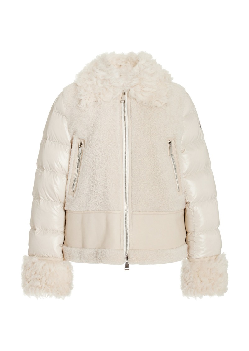 Moncler - Gaillands Shearling-Trimmed Leather Down Jacket - White - 5 - Moda Operandi