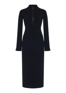 Moncler - Half-Zip Knit Crepe Midi Dress - Black - L - Moda Operandi