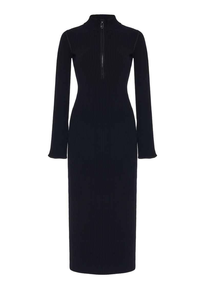 Moncler - Half-Zip Knit Crepe Midi Dress - Black - XS - Moda Operandi