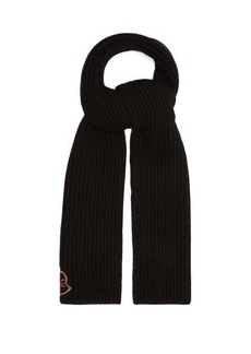Moncler - Logo-embroidered Ribbed Wool-blend Scarf - Womens - Black