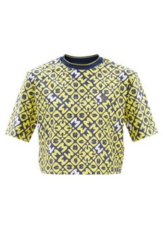 Moncler - Logo-patch Tile-print Cropped T-shirt - Womens - Yellow Print