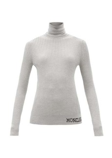 Moncler - Logo Roll-neck Ribbed Wool Sweater - Womens - Grey