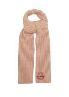 Moncler - Love Logo Ribbed Wool-blend Scarf - Womens - Light Pink