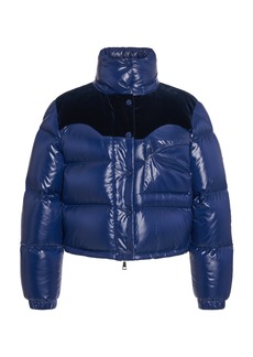 Moncler - Narmada Velvet-Trimmed Nylon Down Jacket - Navy - 3 - Moda Operandi