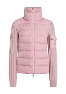 Moncler - Nylon-Trimmed Wool Cardigan - Pink - M - Moda Operandi