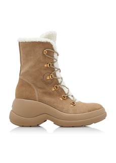 Moncler - Resile Trek Sherpa-Lined Suede Ankle Boots - Tan - IT 40 - Moda Operandi