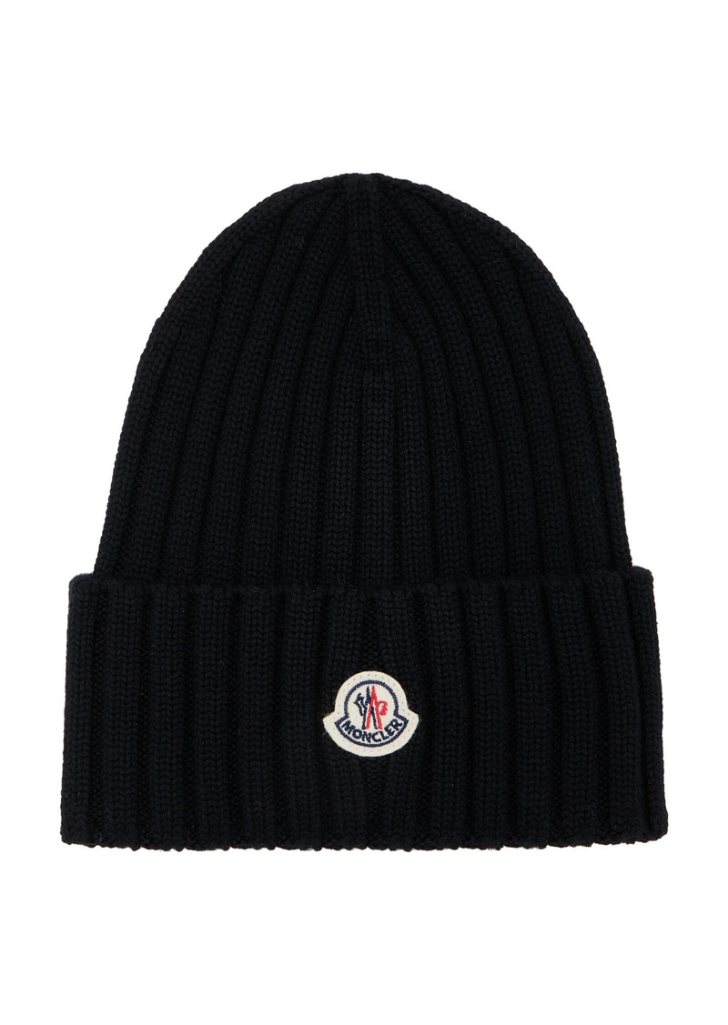 Moncler - Ribbed-Knit Wool Beanie - Black - OS - Moda Operandi