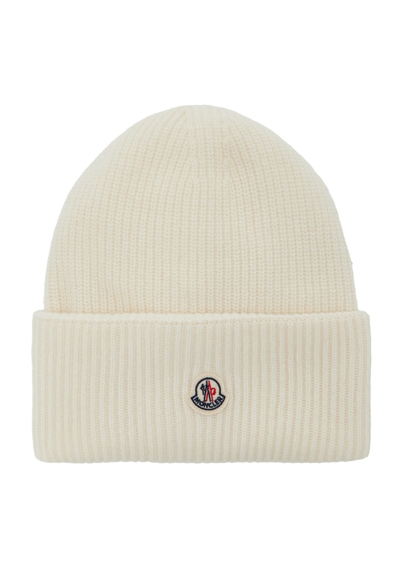 Moncler - Ribbed-Knit Wool Beanie - White - OS - Moda Operandi