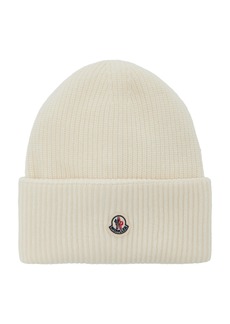 Moncler - Ribbed-Knit Wool Beanie - White - OS - Moda Operandi