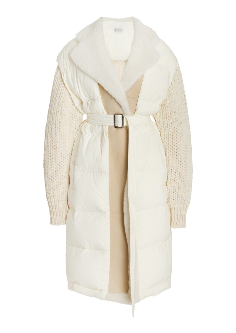 Moncler - Shearling-Trimmed Down-Detailed Wool-Blend Long Cardigan - White - L - Moda Operandi