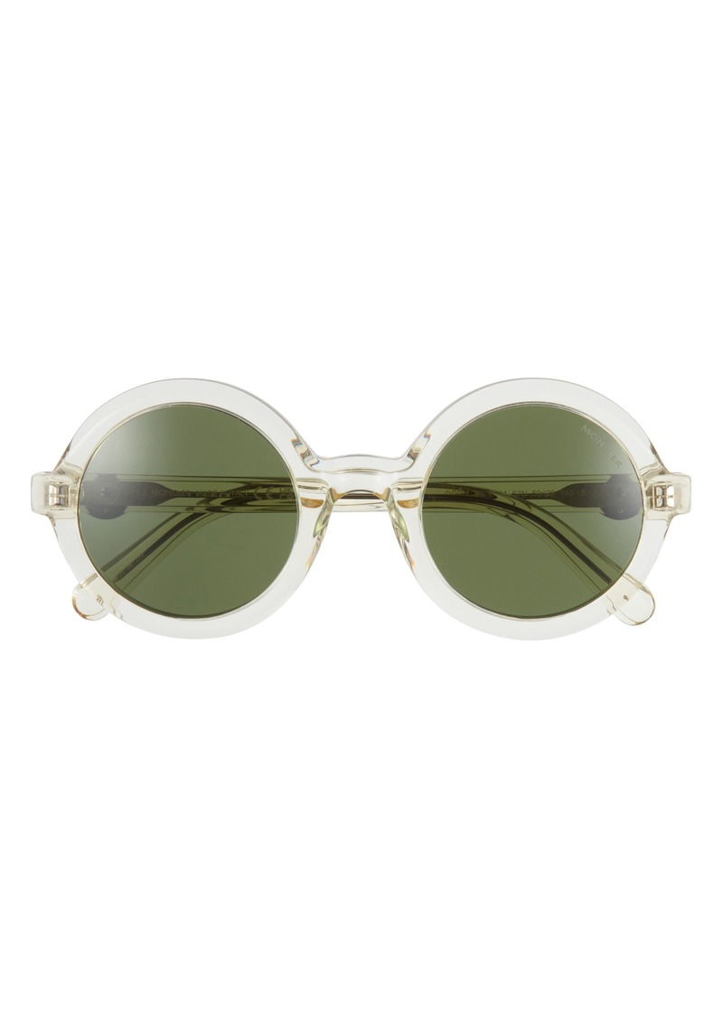 Moncler 50mm Round Sunglasses in Shiny Beige /Green at Nordstrom Rack