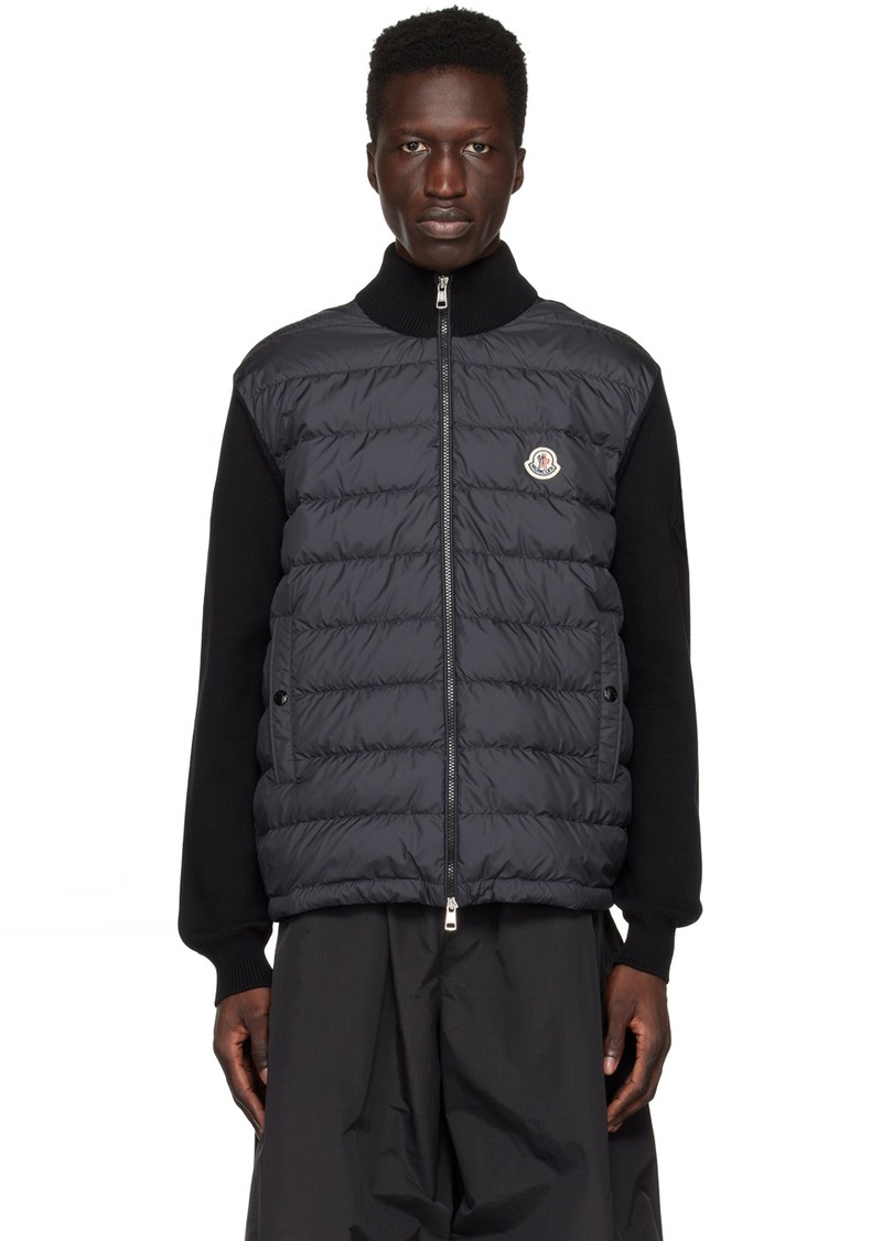 Moncler Black Mock Neck Down Cardigan