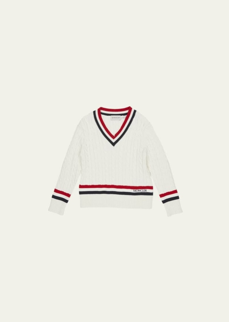 Moncler Boy's Cable-Knit Stripe Trim Sweater  Size 8-14