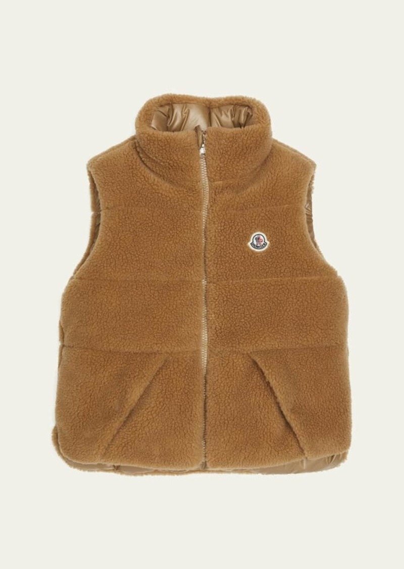 Moncler Boy's Colbricon Faux Fur Logo Embroidered Vest  Size 4-6