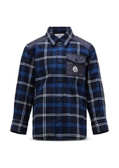 Moncler Boys' Cotton & Nylon Mixed Media Plaid Button Down Shirt - Big Kid