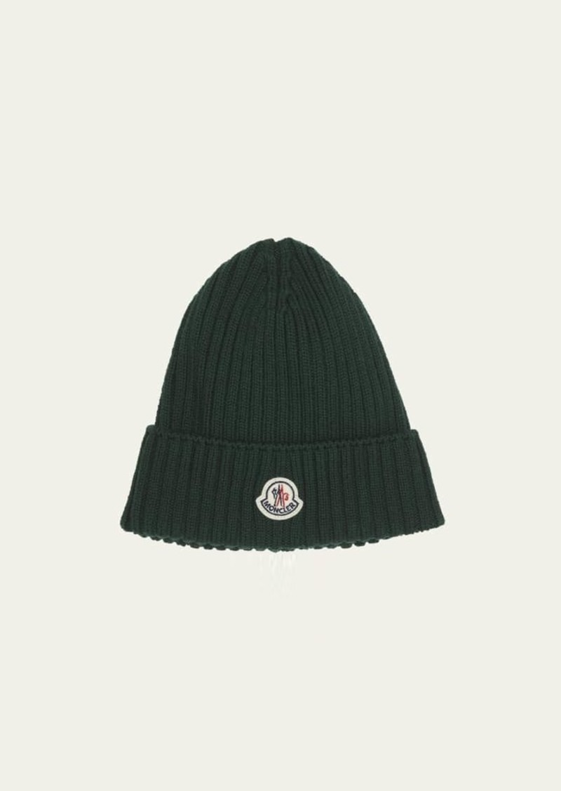 Moncler Boy's Ribbed Wool Beanie with Logo Patch  Size S-L