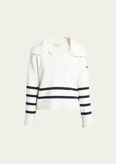 Moncler Cashmere-Blend Striped Polo Sweater