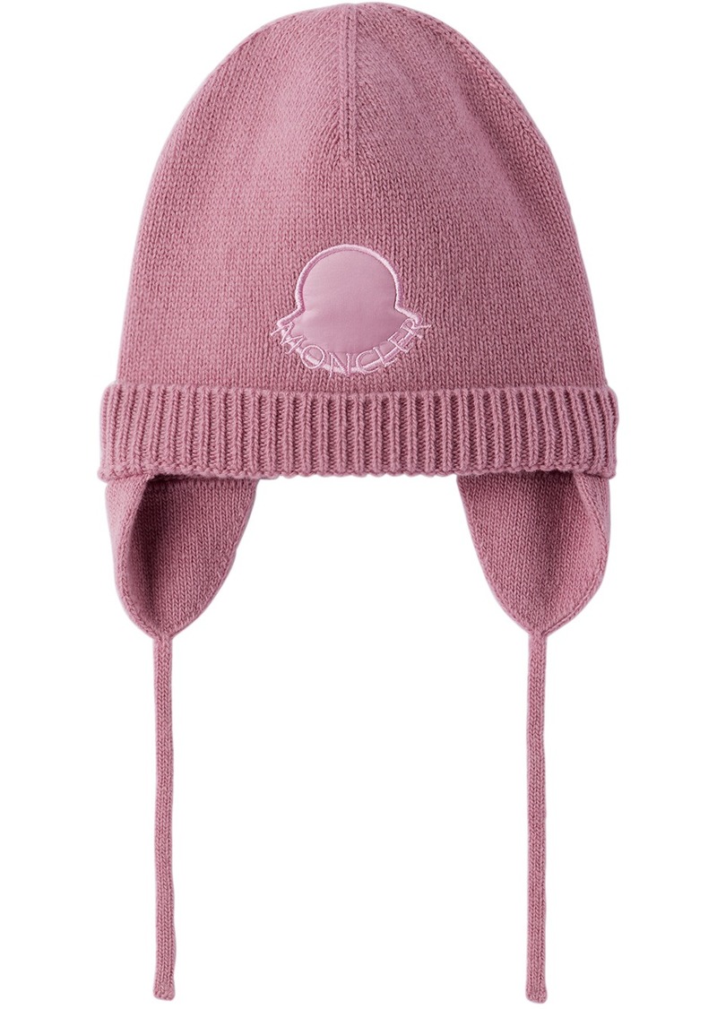 Moncler Enfant Baby Pink Embroidered Beanie