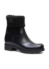 Moncler Ginette Knit Cuff Leather Rain Boot in Black at Nordstrom