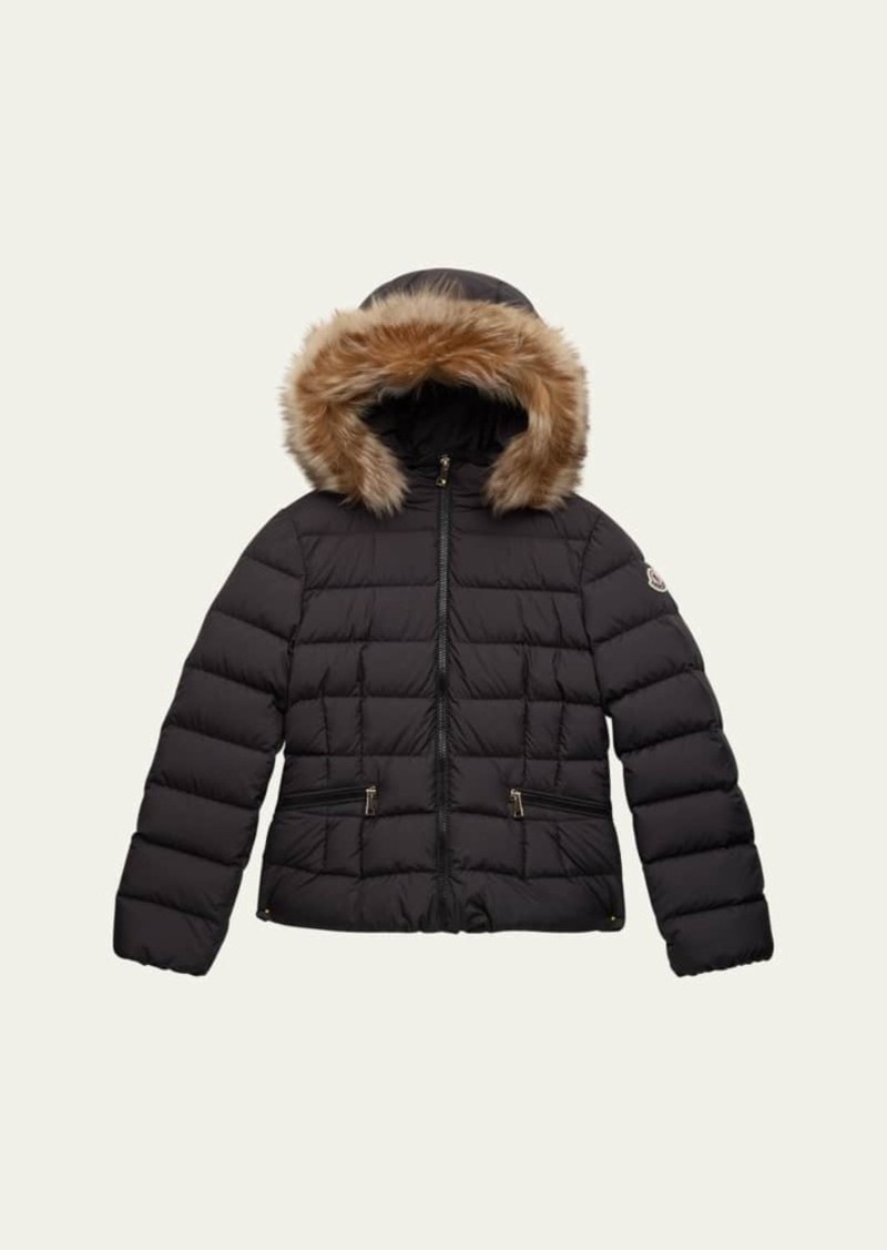 Moncler Girl's Bodette Puffer Jacket W/ Dyed Shearling Hood  Size 8-14