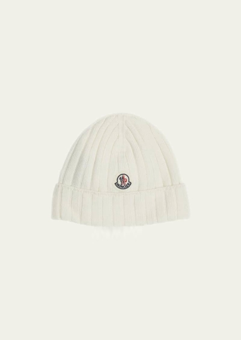 Moncler Girl's Ribbed Wool Beanie with Logo Patch  Size XXXS-XS