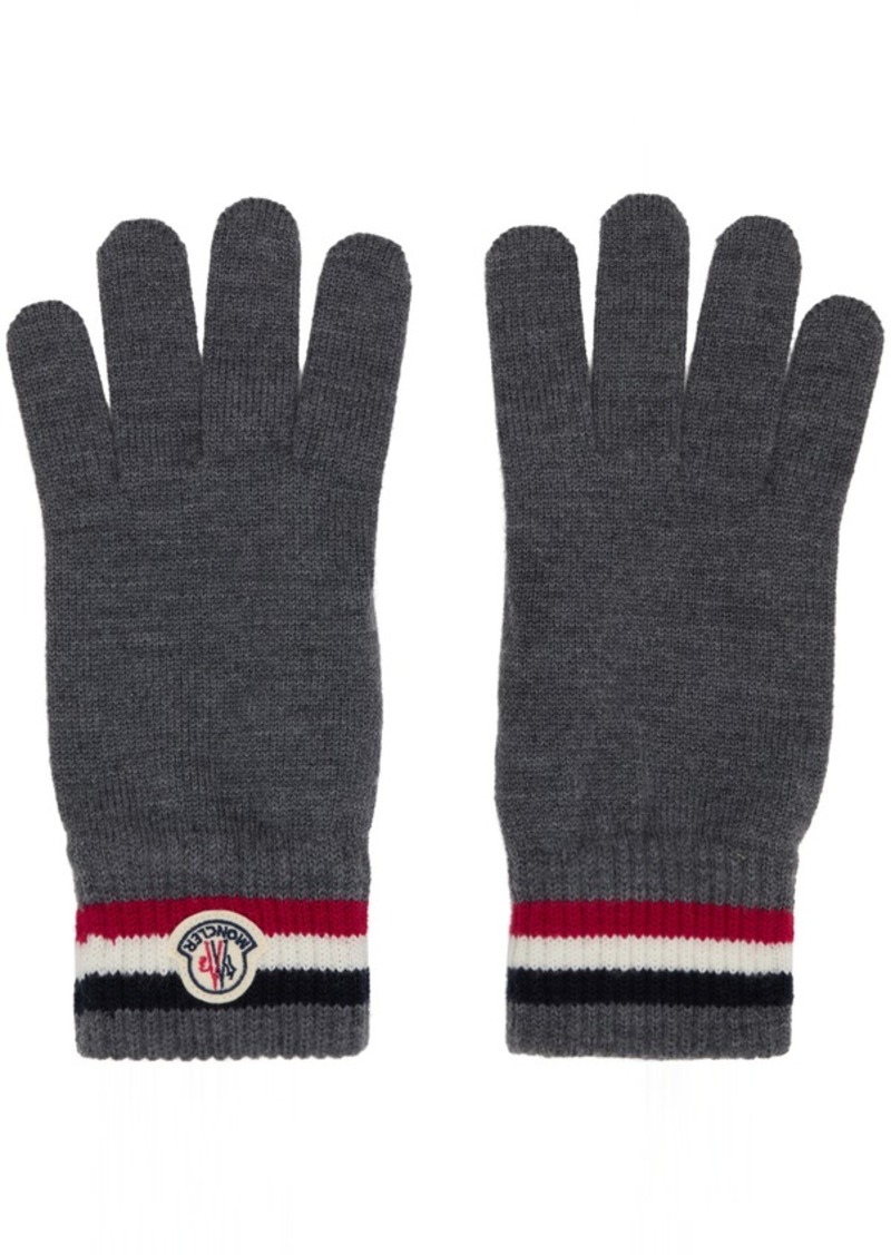 Moncler Gray Tricolor Knit Gloves