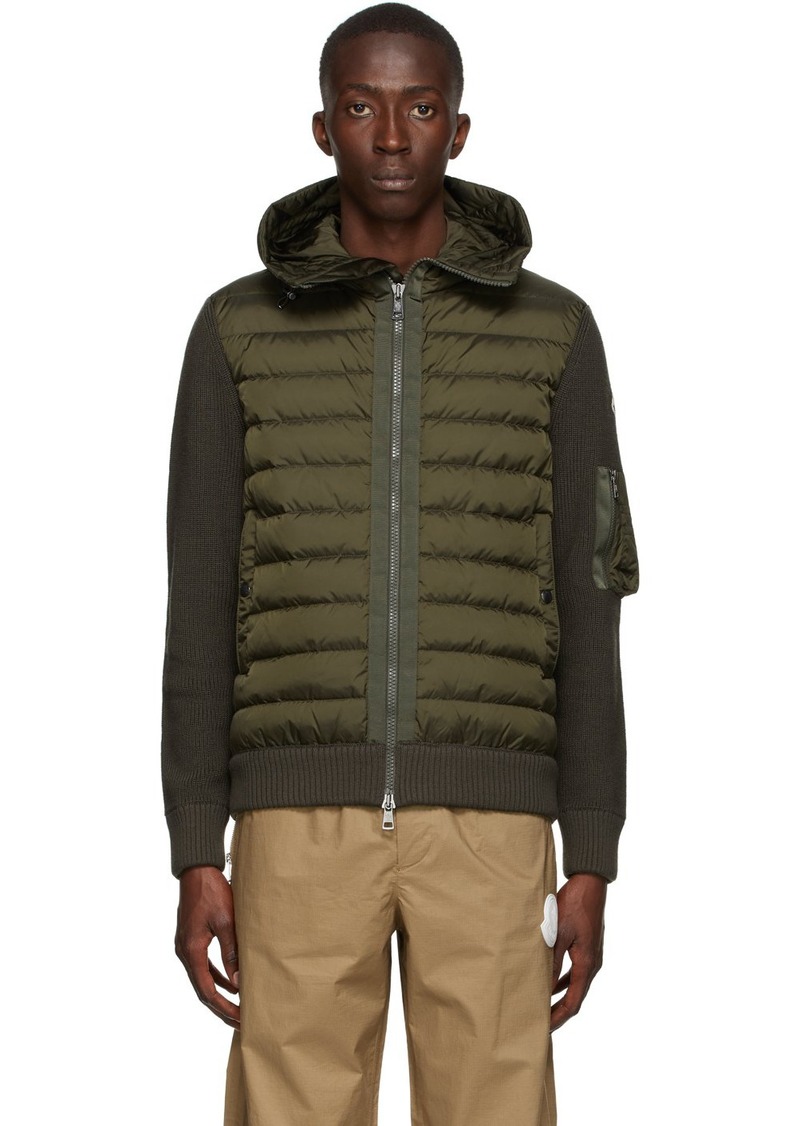 Moncler Green Down Hooded Cardigan