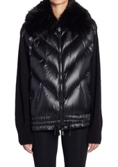 Moncler Grenoble Quilted Down & Knit Cardigan with Faux Fur Collar