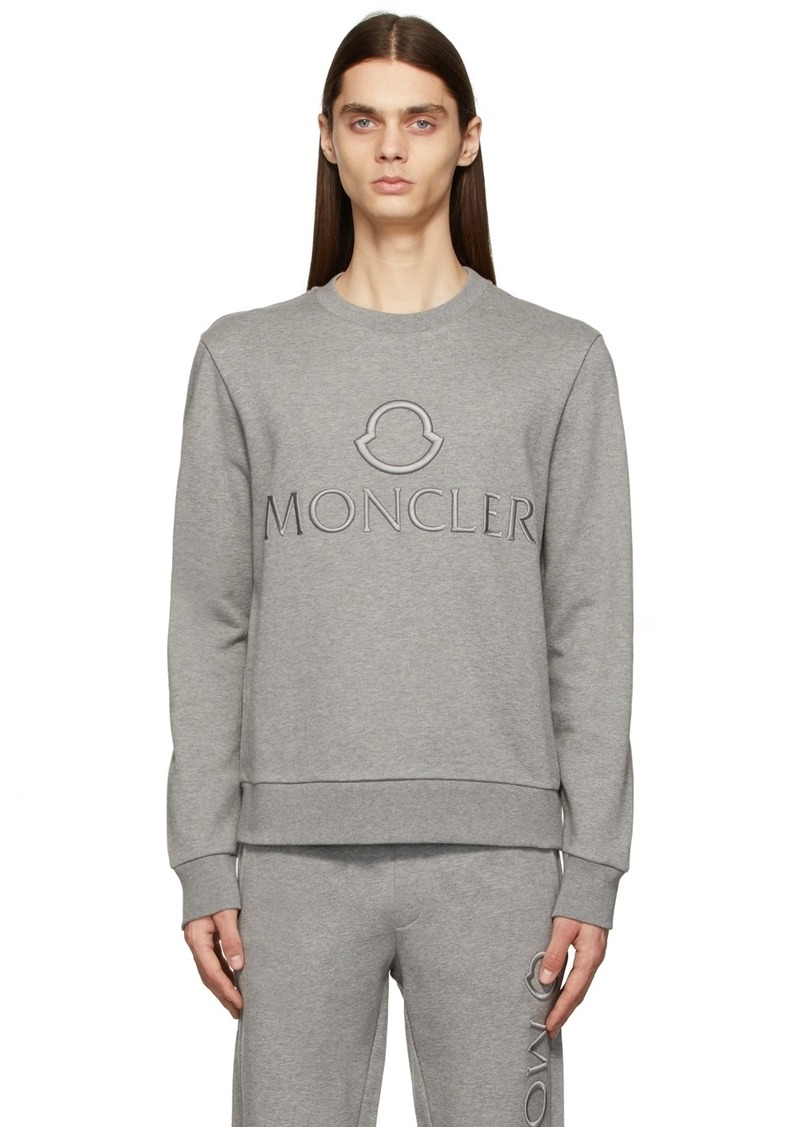 Moncler Grey Logo Outline Embroidered Sweatshirt