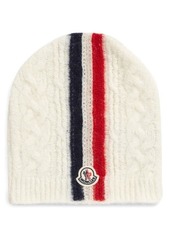 Moncler Intarsia Stripe Logo Patch Cable Beanie in White at Nordstrom