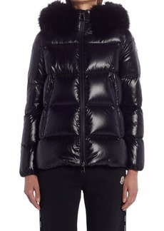 Moncler Laiche Quilted Hooded Down Jacket with Removable Faux Fur Trim