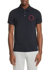 Moncler Logo Patch Short Sleeve Polo in Medium Blue at Nordstrom