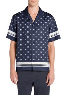 Moncler Logo Short Sleeve Cotton Poplin Button-Up Shirt