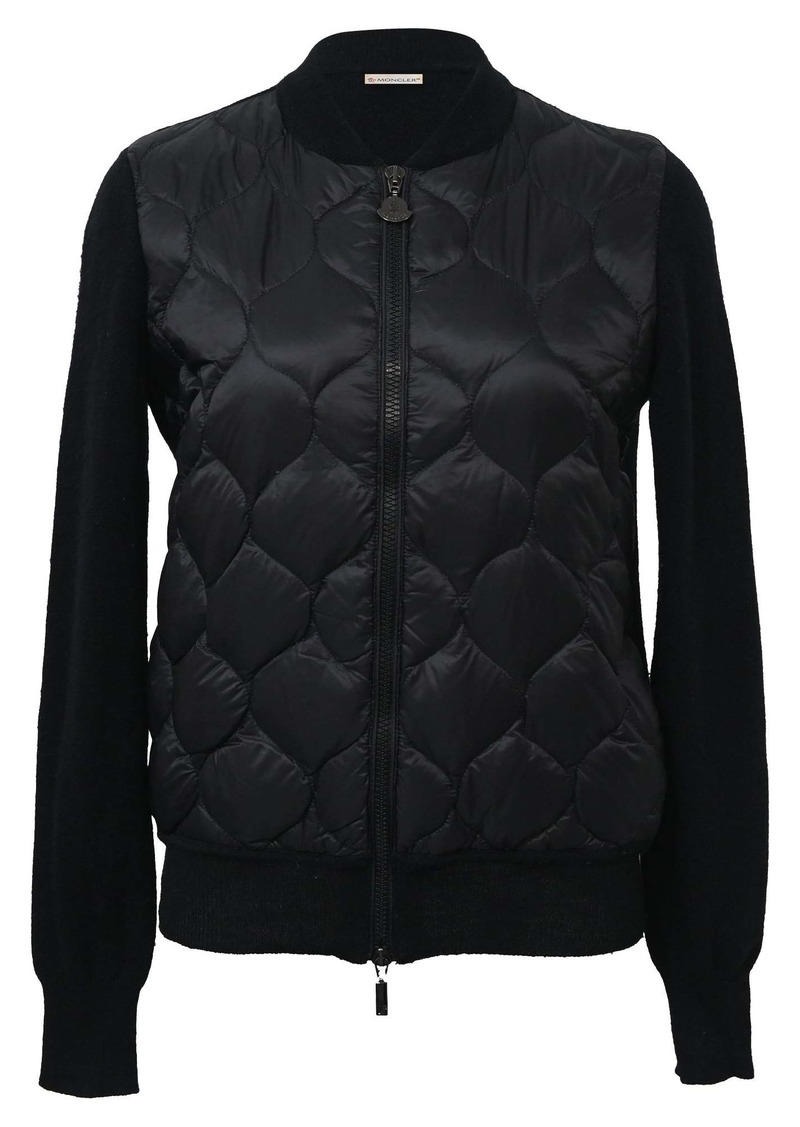 Moncler Maglione Tricot Down Jacket in Black Nylon and Wool