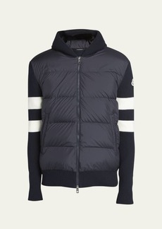Moncler Men's Puffer-Front Striped Knit Cardigan