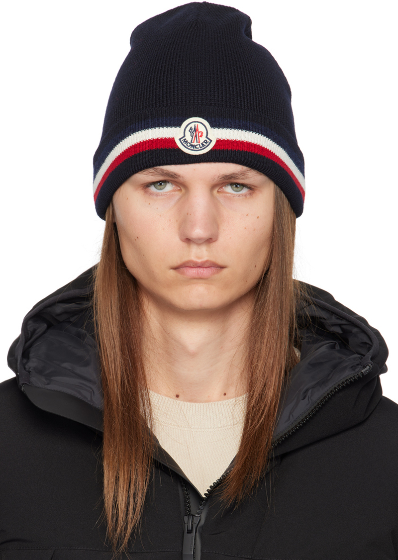 Moncler Navy Tricolor Wool Beanie