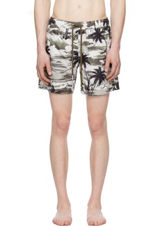 Moncler Off-White & Khaki Printed Swim Shorts